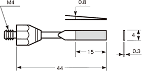 Flat with taper: 0.8 - 0.3 t × 4w